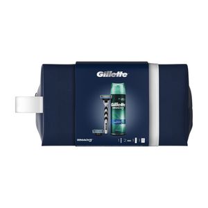 Pachet Gillette: Aparat de ras Mach3 + 1 rezerva + gel de ras Mach3 Extra Comfort, 200 ml + trusa de calatorie