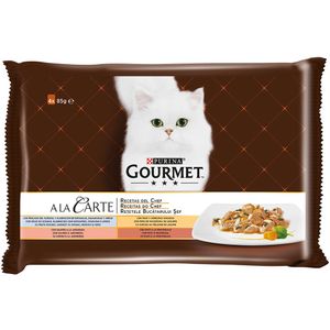 Hrana umeda pentru pisici Purina Gourmet A la Carte cu peste oceanic, curcan, somon, rata, 4 x 85 g