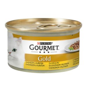 Hrana umeda pentru pisici Purina Gourmet Gold Double Pleasure cu vita si pui in sos, 85 g