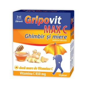 Gripovit MAX C ghimbir+miere, 10 plicuri