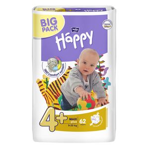 Scutece Happy Big Pack Maxi Plus, marimea 4+, 9 - 20 kg, 62 bucati