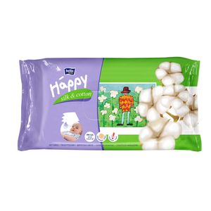 Servetele umede Happy Silk&Cotton cu proteine din matase, 64 bucati