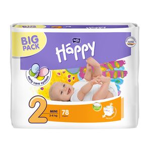 Scutece Happy Big Pack Mini, marimea 2, 3 - 6 kg, 78 bucati