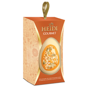 Ou de ciocolata alba Heidi Gourmet cu portocale si seminre de dovleac, 130g