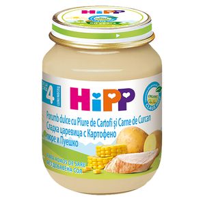 Meniu Hipp Porumb dulce cu piure de cartofi si carne de curcan, de la 4 luni, 125 g