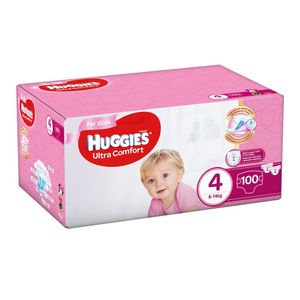 Scutece Huggies Ultra Comfort Box, marimea 4, fete, 8 - 14 kg, 100 bucati