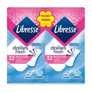 Pachet Absorbante zilnice Libresse Normal 32 de bucati, 1+al doilea -50% reducere