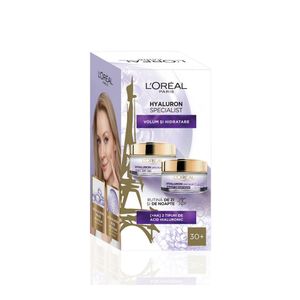 Set pentru cadou femei crema antirid de zi si crema antirid de noaptecu L'Oreal Hyaluron Specialist, 142g