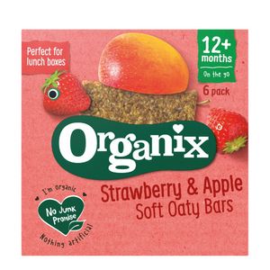 Batoane din cereale Organix Goodies, mere, capsuni, 6x30 g, 12+