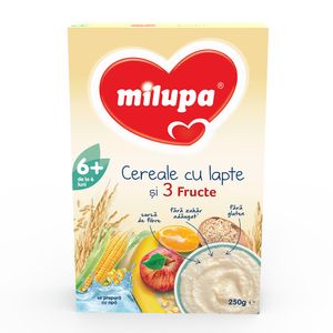 Cereale cu lapte si 3 fructe Milupa, de la 6 luni, 250 g