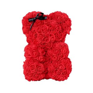 Ursulet din trandafiri artificiali Rosu - 25 cm