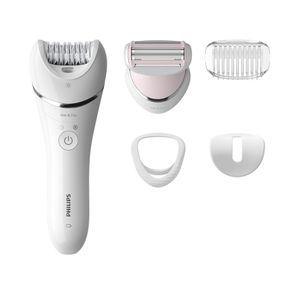 Epilator Philips Seria 8000 BRE710/00,  epilare umeda si uscata, 32 pensete, 2 viteze, 5 accesorii, alb