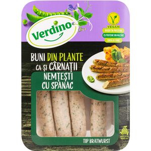 Carnati vegani tip bratwurst, cu spanac Verdino, 200g