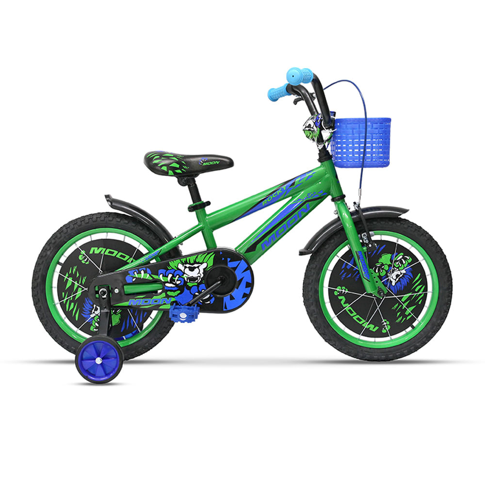 Bicicleta copii Moon Rocky verde 16� cu roti ajutatoare | Pret avantajos -