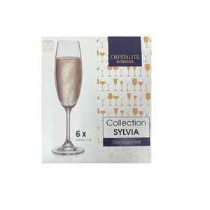 Set 6 pahare din sticla cristalina model flute pentru sampanie Bohemia, 220ml