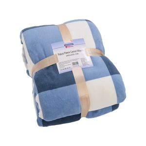 Patura din fleece cu blanita Heinner Home, 200 x 220cm, model carouri albastre