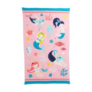 Prosop de plaja pentru copii Actuel din bumbac, 70x120cm, 320gsm, model sirene si rechini