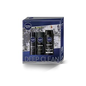 Set pentru cadou Deodorant spray, gel de dus si sampon Nivea Men Deep Clean Trio, 650 ml