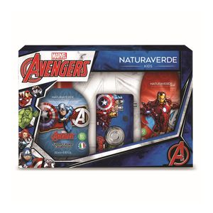 Pachet pentru cadou Set Sampon & Gel de dus + Sapun lichid + Camera de jucarie Naturaverde avengers