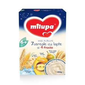 Cereale Milupa Vise Placute, 7 cereale cu lapte si 4 fructe, de la 6 luni, 250 g