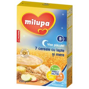 Cereale Milupa Vise Placute, 7 cereale cu lapte si mere, de la 8 luni, 250 g