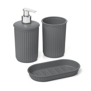 Set de baie 3 piese din plastic, culoare gri