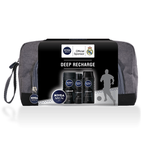 Geanta cu set produse Nivea Men Deep Recharge cu gel de dus, sampon, deodorant si crema