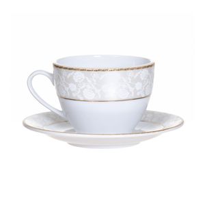 Set pentru cafea 12 piese din portelan Dinova, Adolf, 190ml, Decor si margini aurii