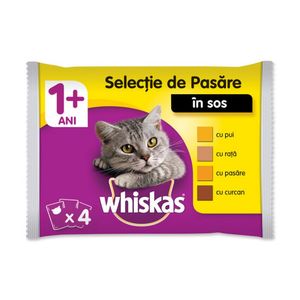 Hrana umeda pentru pisici adulte Whiskas, pasare, 4 x 85g