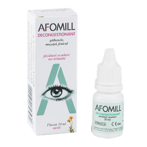 Afomill Decongestionant, picaturi pentru ochi rosii, lacrimi artificiale, 10 ml