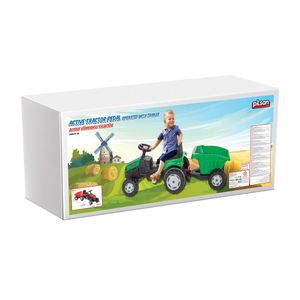 Tractor cu pedale si remorca pentru copii Pilsan, din plastic, verde