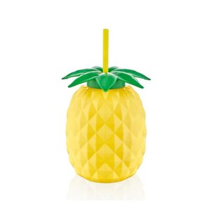 Pahar din plastic cu pai, 800ml, forma de ananas