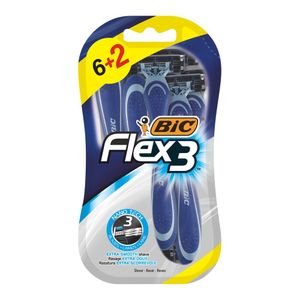 Pachet promo: Aparat de Ras pentru barbati BIC Flex 3, 3 lame, 6+2 bucati