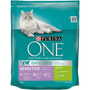 Hrana uscata pentru pisici adulte Purina One Sensitive cu curcan si orez, 800 g