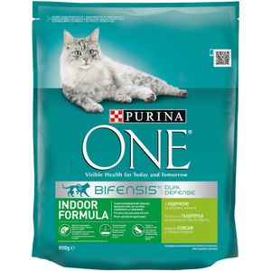 Hrana uscata pisici Purina ONE Indoor Adult cu curcan si cereale integrale, 800g