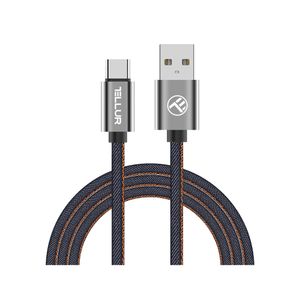 Cablu de date si incarcare Tellur cu mufa USB type C, panzat, albastru denim, 1m