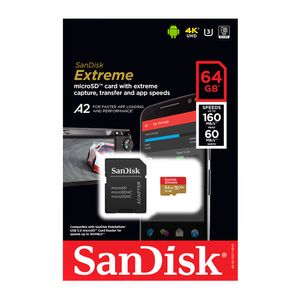 Card de memorie MicroSD Extreme SanDisk cu capacitate de 64GB si adaptor SD