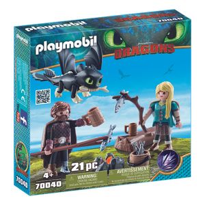 Set Playmobil Dragons III - Hiccup, Astrid si pui de dragon