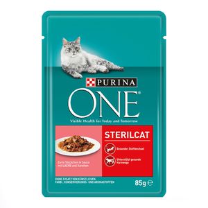 Hrana umeda pentru pisici sterilizate Purina One Sterilcat file cu somon si morcovi in sos, 85 g