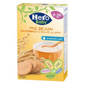 Pachet promo: Cereale mic dejun Hero cu biscuiti si lapte, 6 - 36 luni, 225 g, 1+1