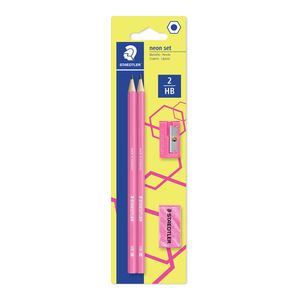 Set de 4 piese Staedtler format din 2 creioane, guma de sters si ascutitoare, culoare roz