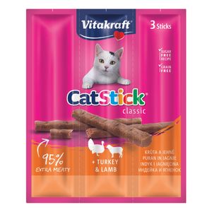 Recompensa pentru pisici Vitakraft Cat Stick Mini Miel si Curcan, 18 g