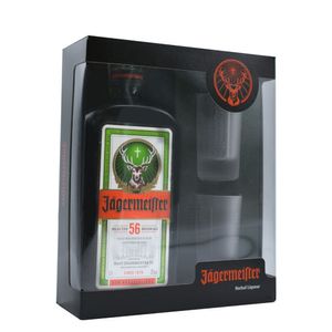 Pachet pentru cadou bautura alcoolica Jagermeister 0.7 l + 2 pahare