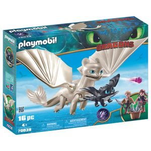 Light fury, pui de dragon si copii Playmobil