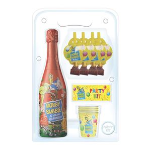 Pachet pentru cadou Party copii: Sampanie copii, 0.75L si accesorii petrecere