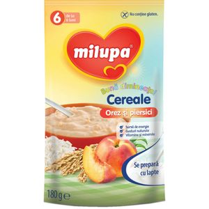 Cereale Milupa Buna Dimineata  cu orez si piersici, de la 6 luni, 180 g