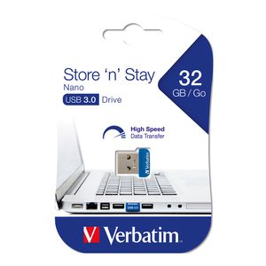 Stick de memorie Verbatim Nano Store'n'stay cu capacitate de 32GB, USB 3.0