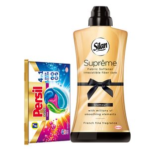 Pachet Promo detergent color Persil capsule, 22 de bucati + balsam Silan glamour 1.2 l
