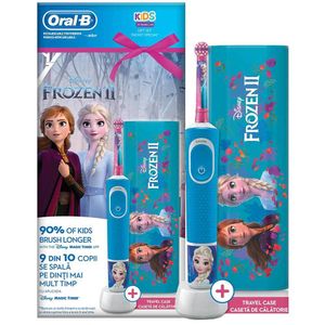 Set Periuta de dinti electrica Oral-B Vitality Frozen+ Trusa de calatorie, Albastru