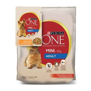 Pachet hrana uscata + umeda pentru caini adulti Purina One, 800 g + plic 100 g